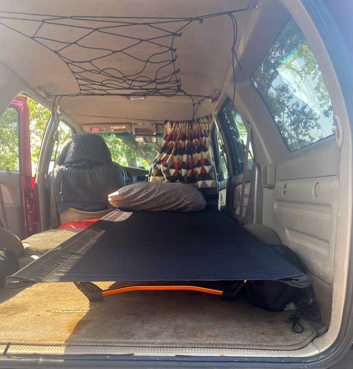 Wilderness Technology Helium cot in the back of an SUV