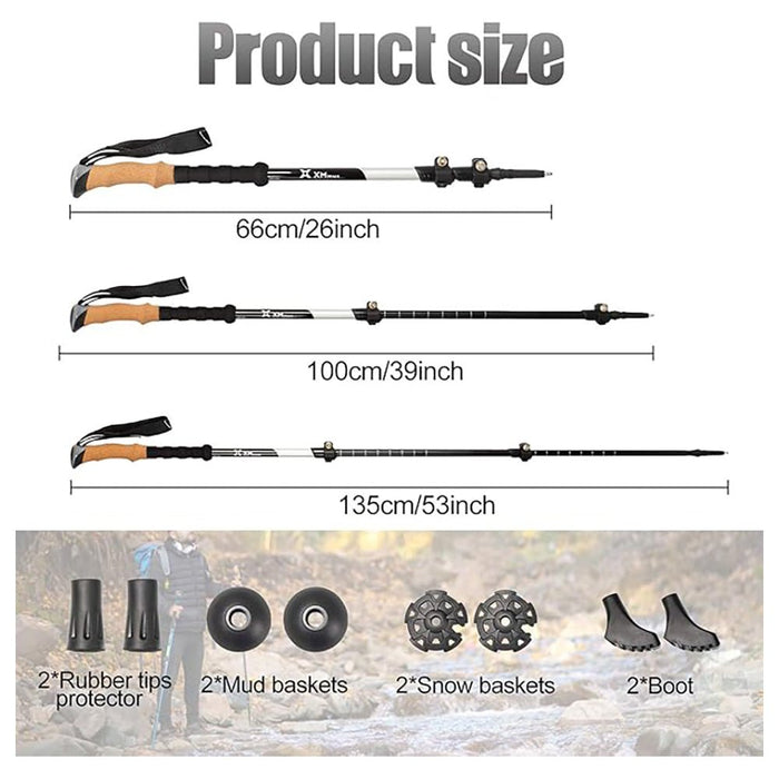 XMmux ALUMINUM 3 PIECE TREKKING POLES WITH CORK HANDLES - Next Adventure