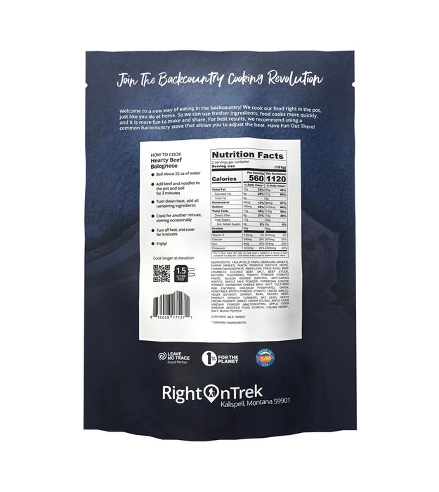 RightOnTrek HEARTY BEEF BOLOGNESE - 2 SERVINGS - Next Adventure
